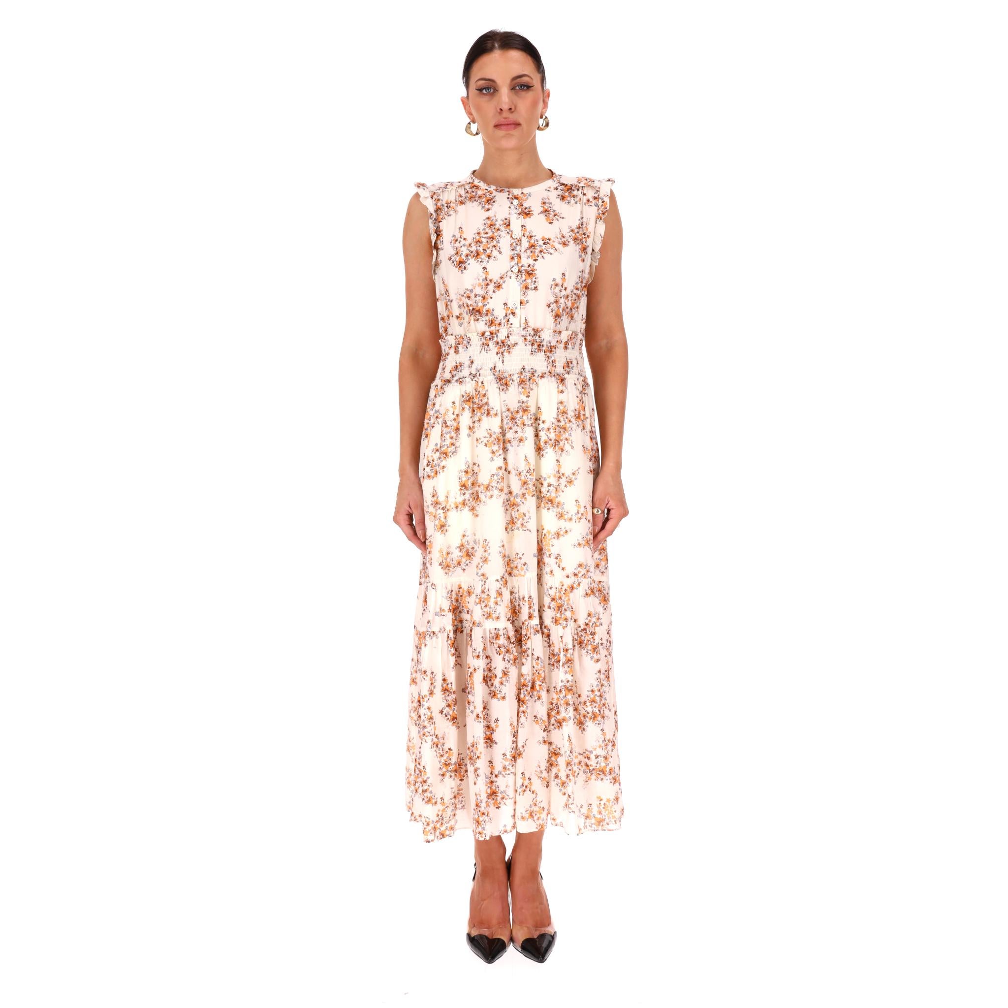 ME+EM Silk & Cotton Blend Floral Print Midi Dress

Cream white dress crafted from silk and cotton blend with the brand’s bespoke Wisteria print.

Featuring shirred elasticated waist, side pockets, frilled trims and round neck with button fastening