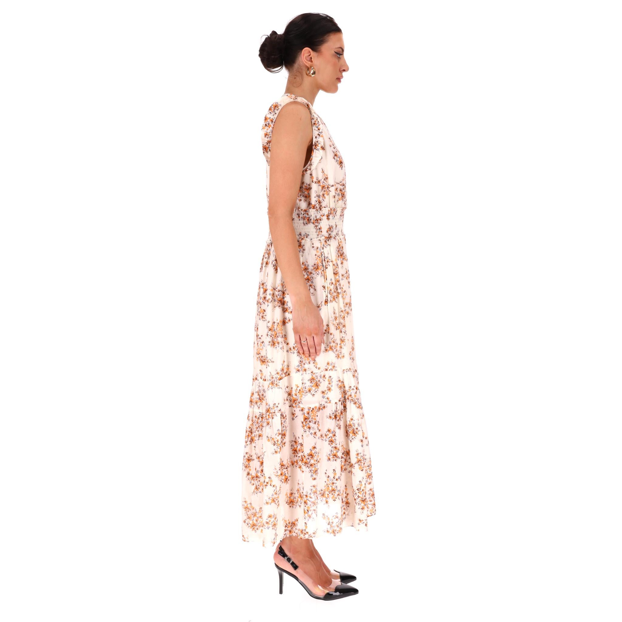 Beige ME+EM Silk & Cotton Blend Floral Print Midi Dress For Sale