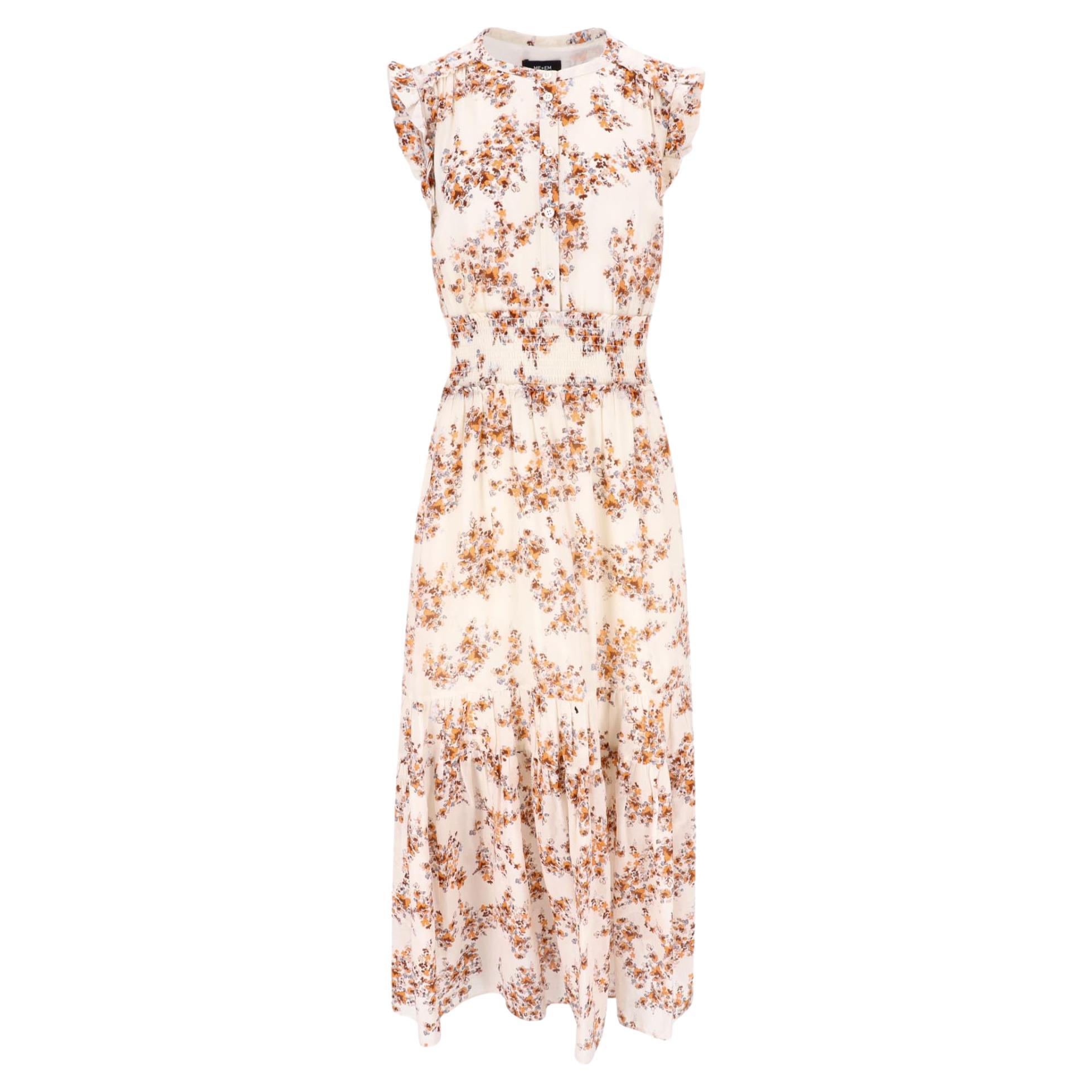 ME+EM Silk & Cotton Blend Floral Print Midi Dress For Sale
