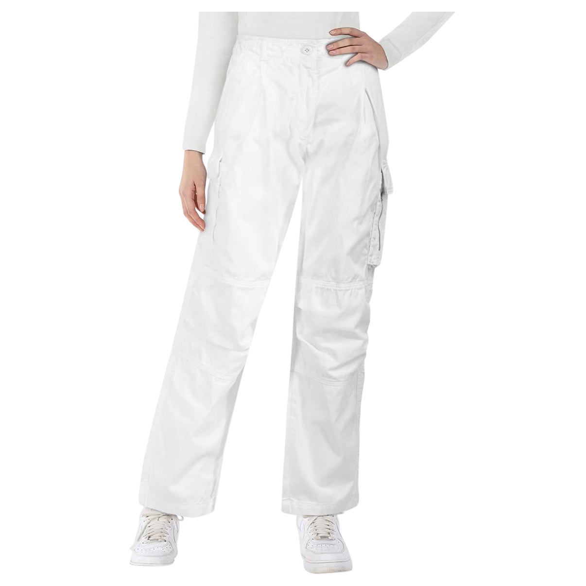 ME+EM White Wide Leg Cargo Jeans Size M For Sale