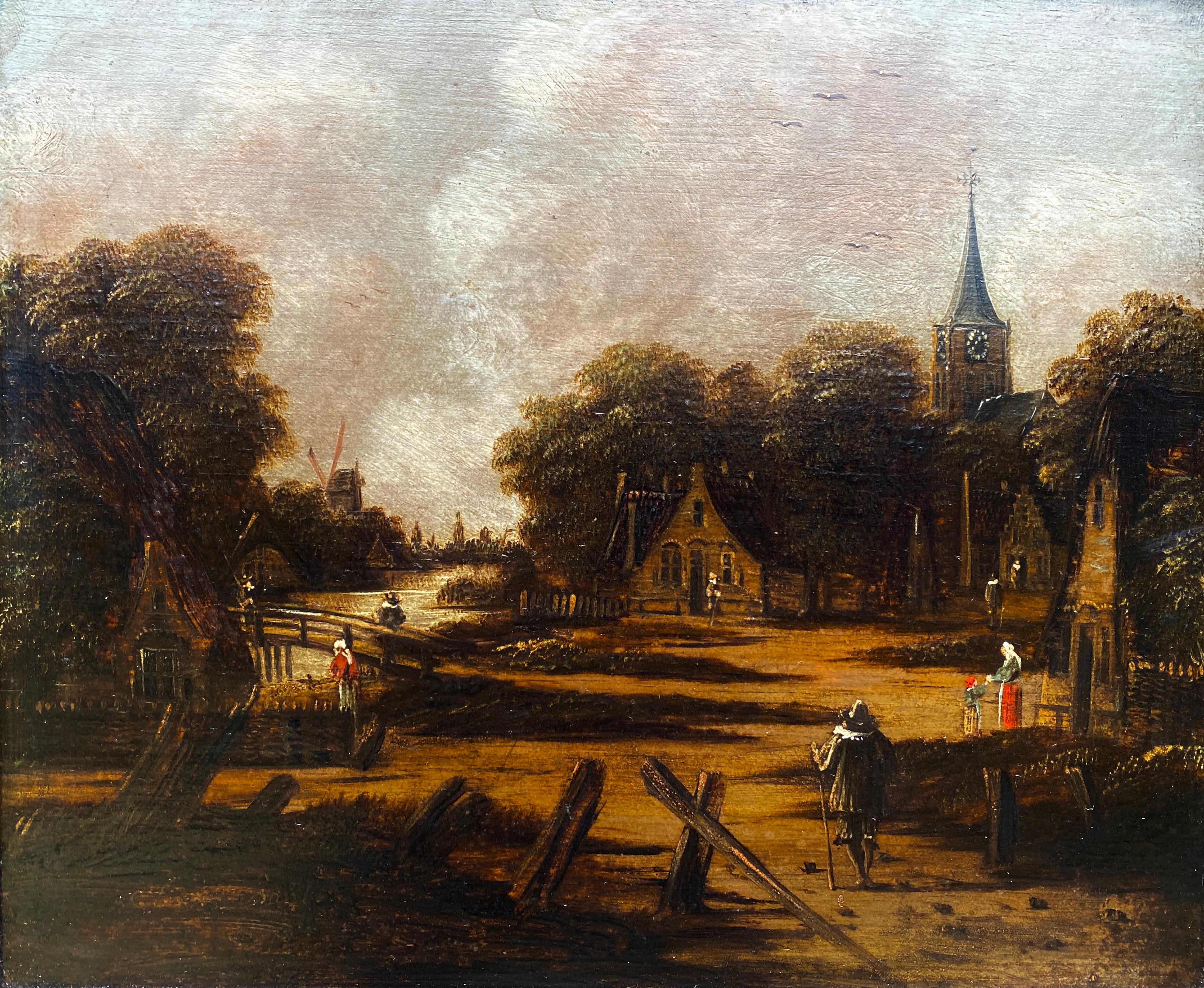Traveller in a Duch Village, Jan Meerhoud, 1633 – 1677, Dutch School, Golden Age - Painting by Meerhoud Jan