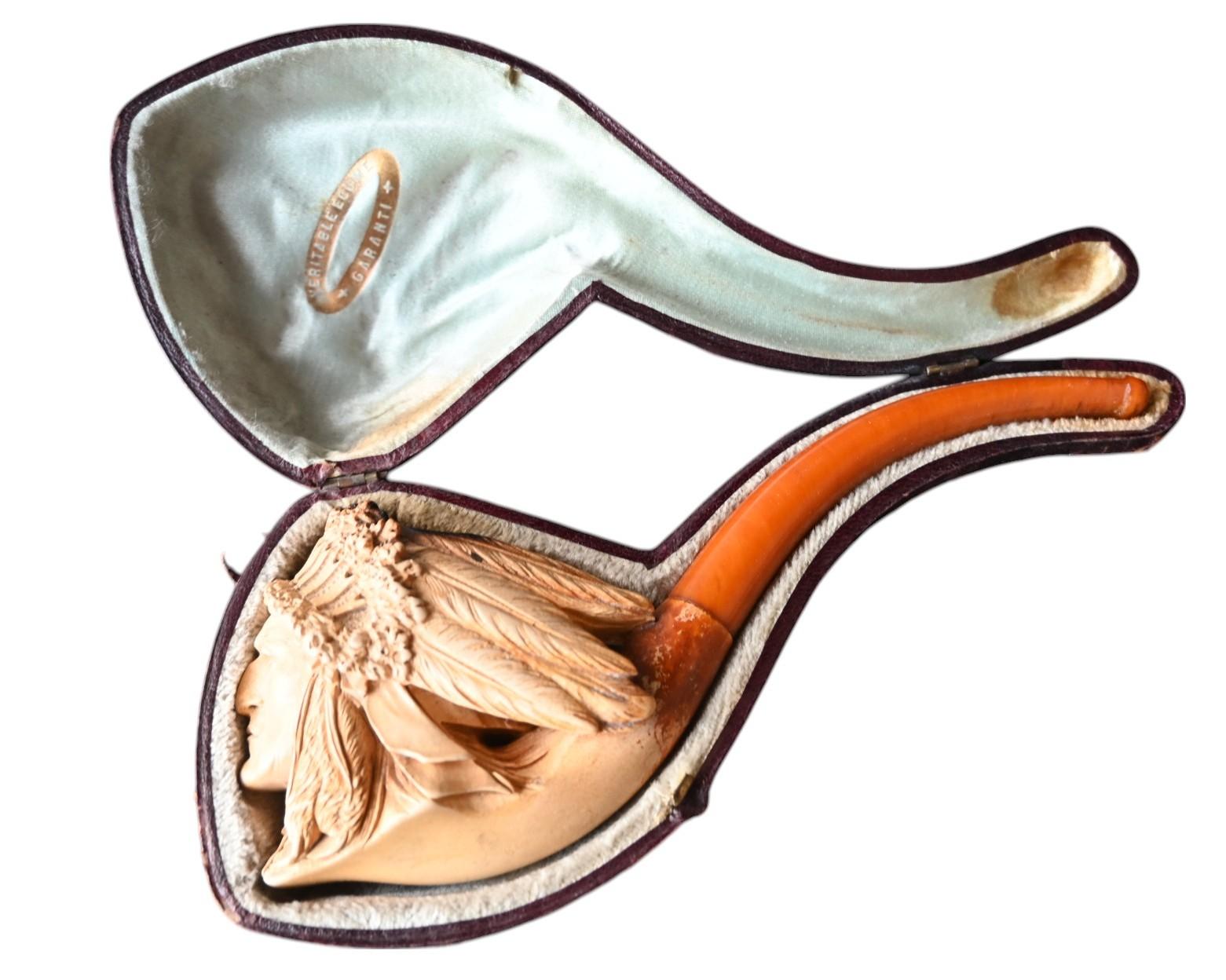 Meerschaumpfeife mit Darstellung eines Indianerkopfes, 19. Jahrhundert (Sonstiges) im Angebot