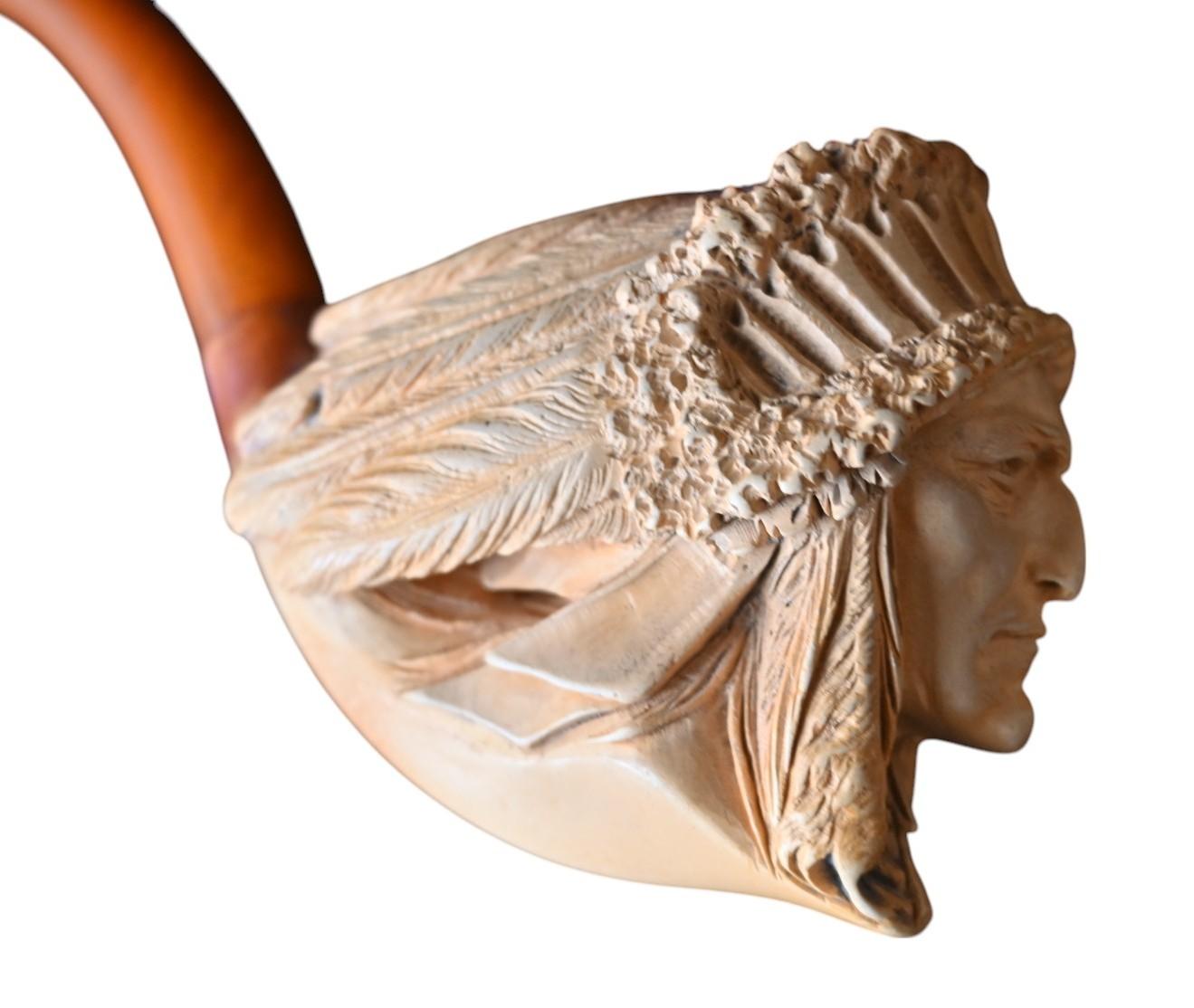 Meerschaumpfeife mit Darstellung eines Indianerkopfes, 19. Jahrhundert (Handgeschnitzt) im Angebot