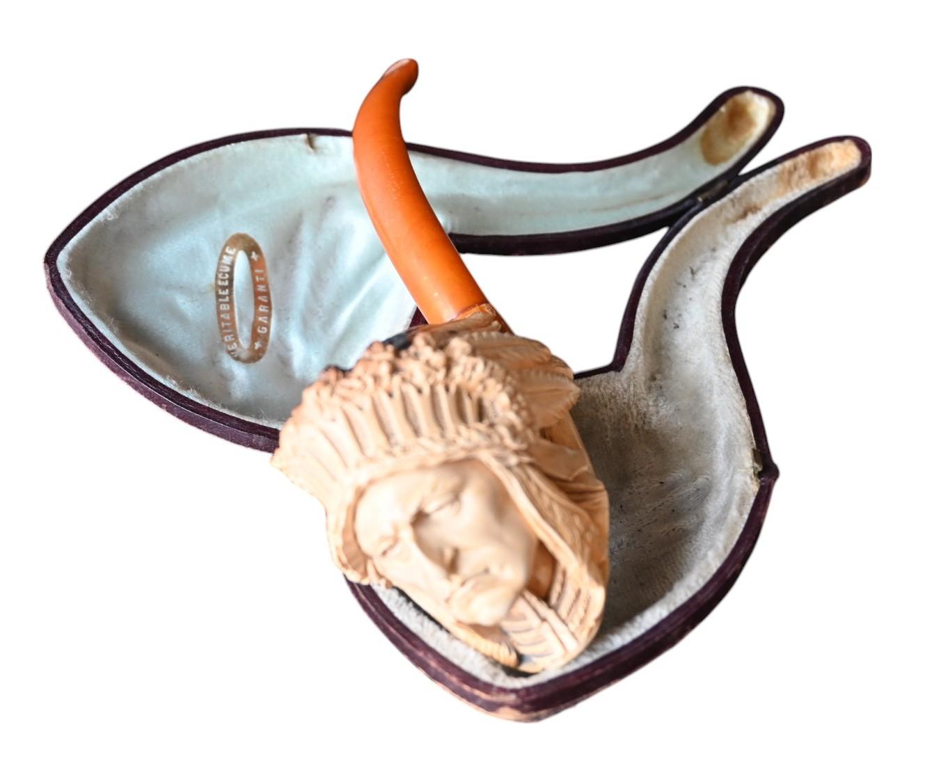 Meerschaumpfeife mit Darstellung eines Indianerkopfes, 19. Jahrhundert (Sonstiges) im Angebot