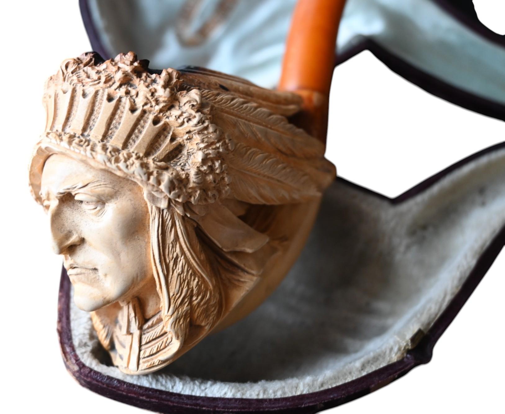 Meerschaumpfeife mit Darstellung eines Indianerkopfes, 19. Jahrhundert im Angebot 1