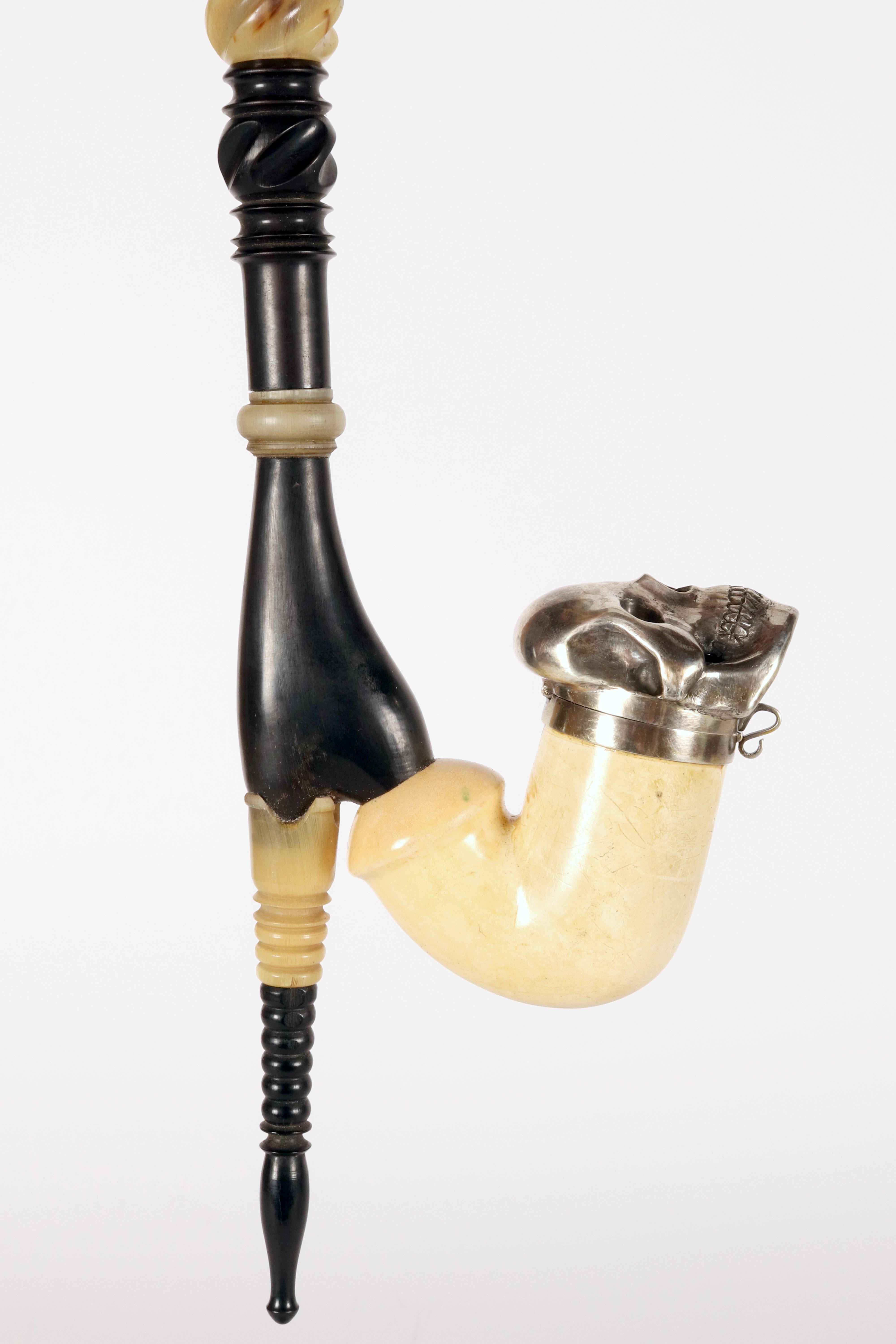 Meershaum and silver pipe depicting a Vanitas-Memento Mori, Vienna, Austria 1880 For Sale 5