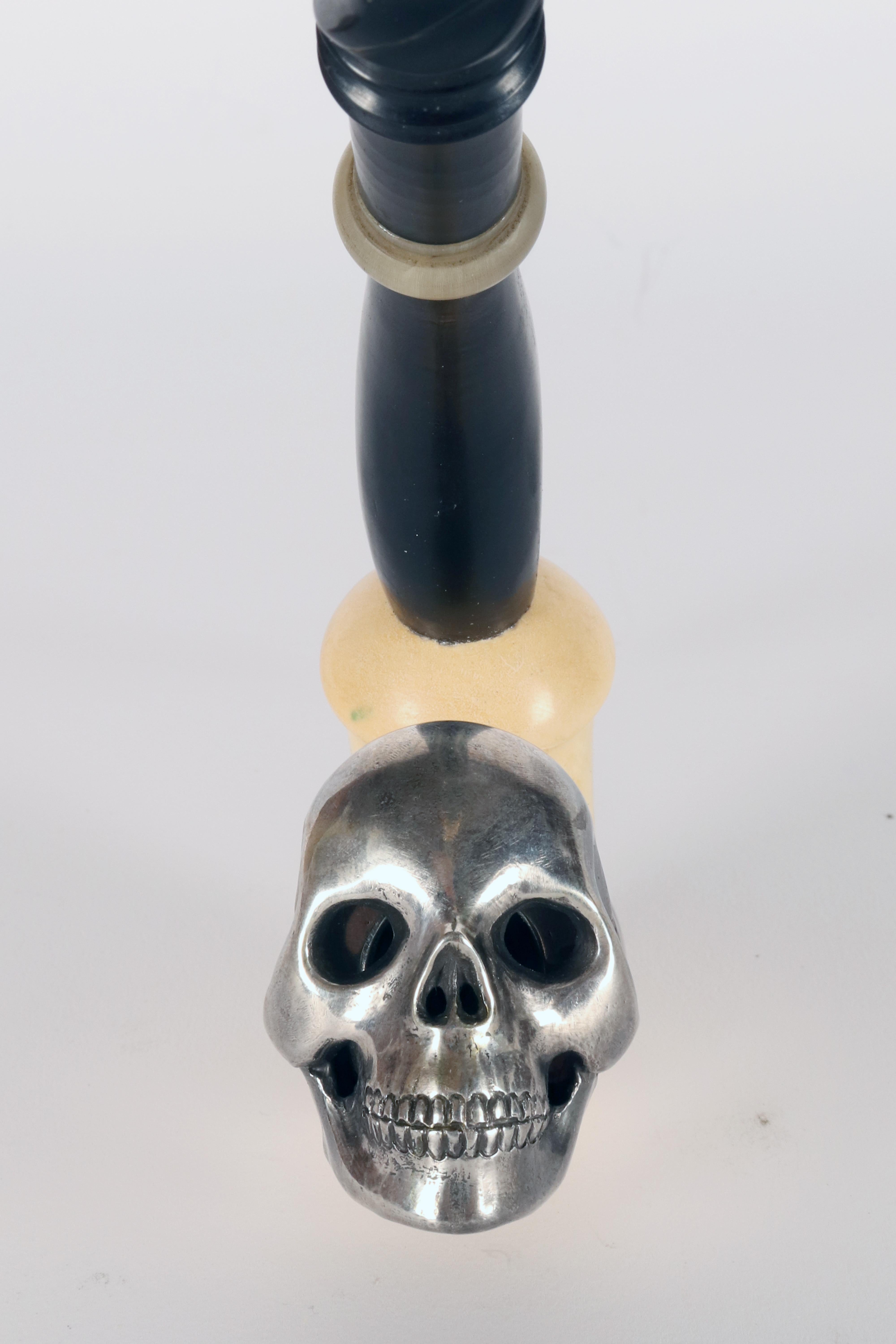 Austrian Meershaum and silver pipe depicting a Vanitas-Memento Mori, Vienna, Austria 1880 For Sale