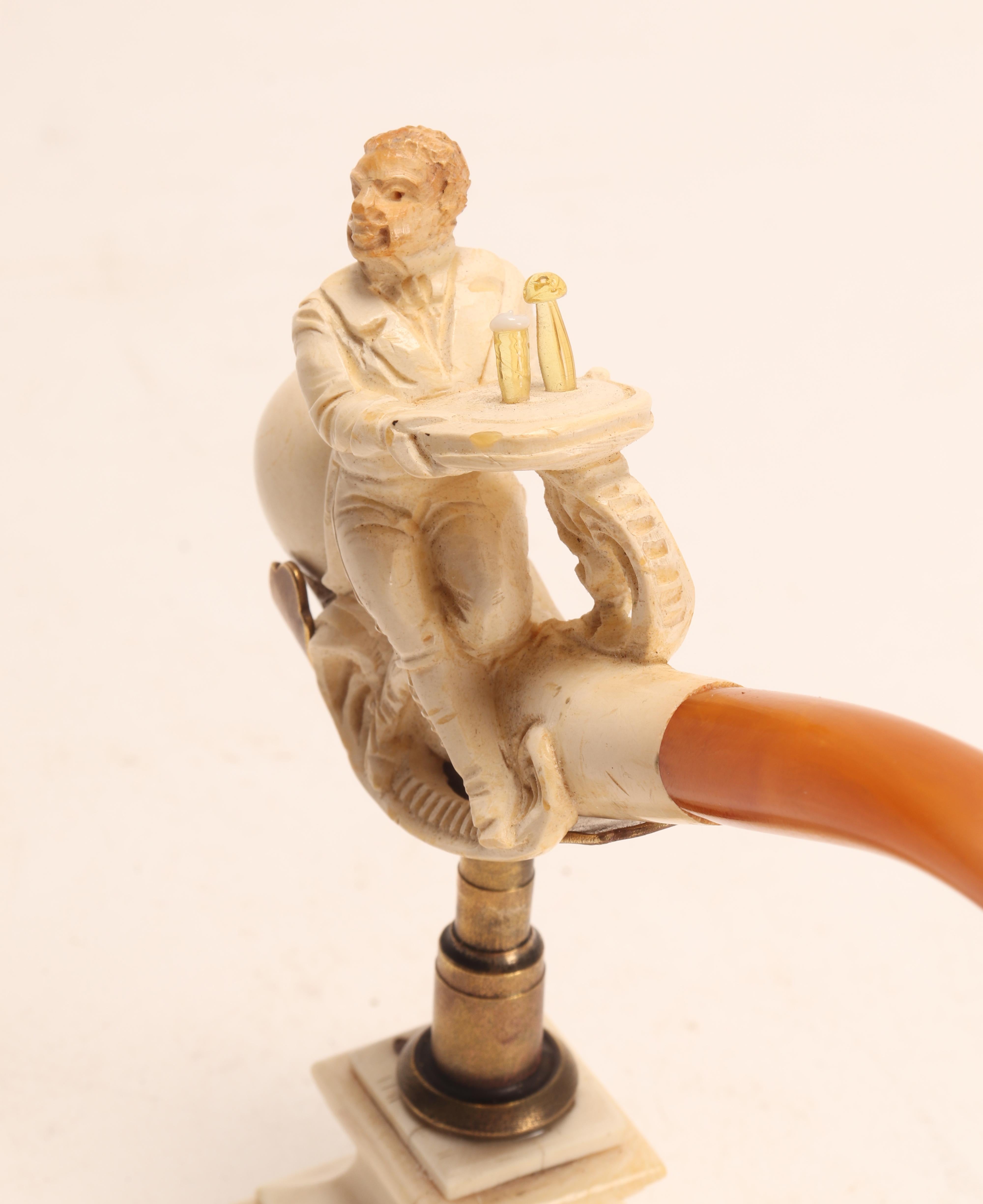Stone Meershaum Pipe with a Waiter with the Face of a Monkey, Vienna, 1880 For Sale