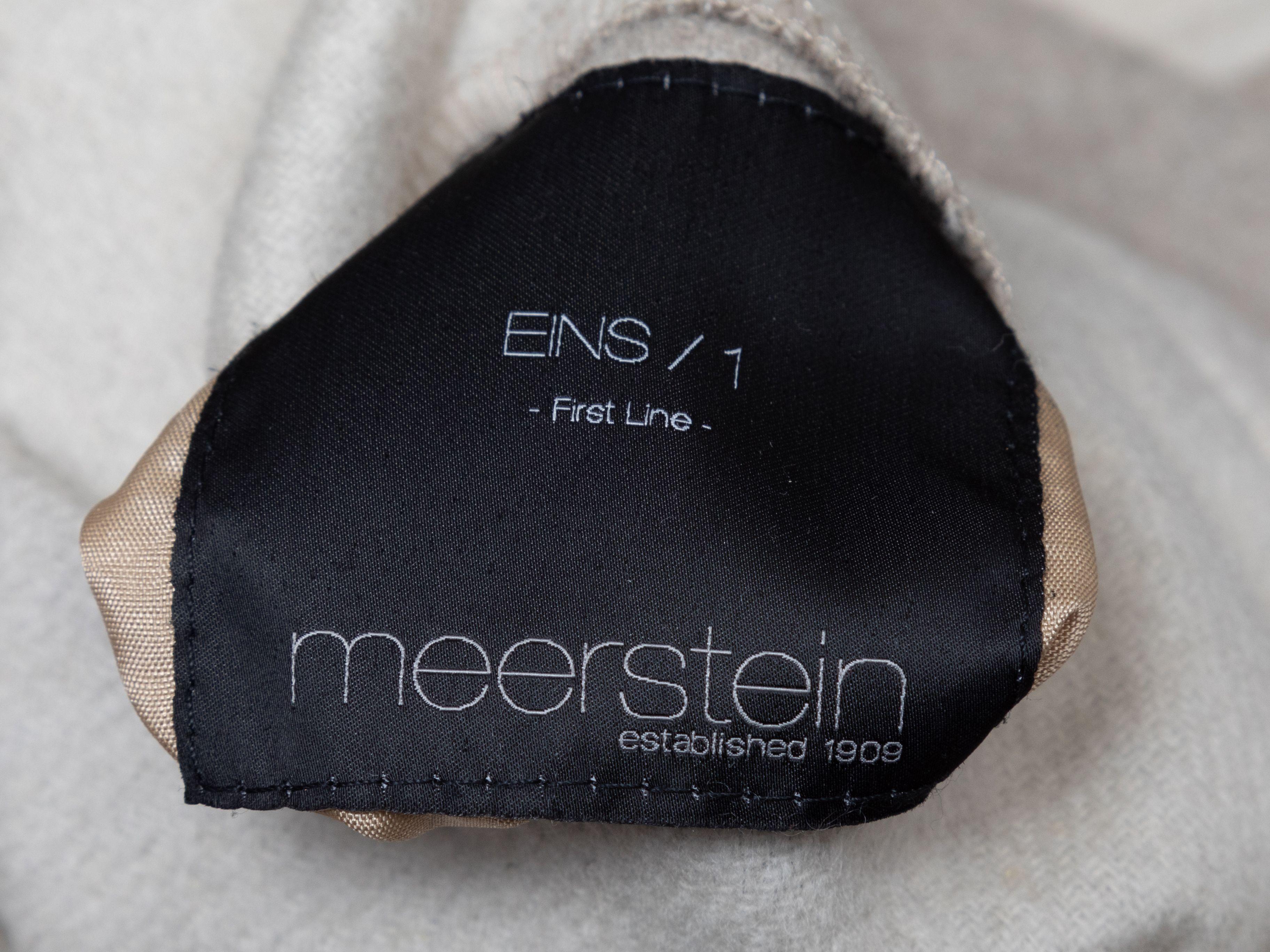 Product Details: Grey and cream reversible cashmere and sable fur coat by Meerstein. Crew neck. Dual hip pockets. Concealed front closure. 41