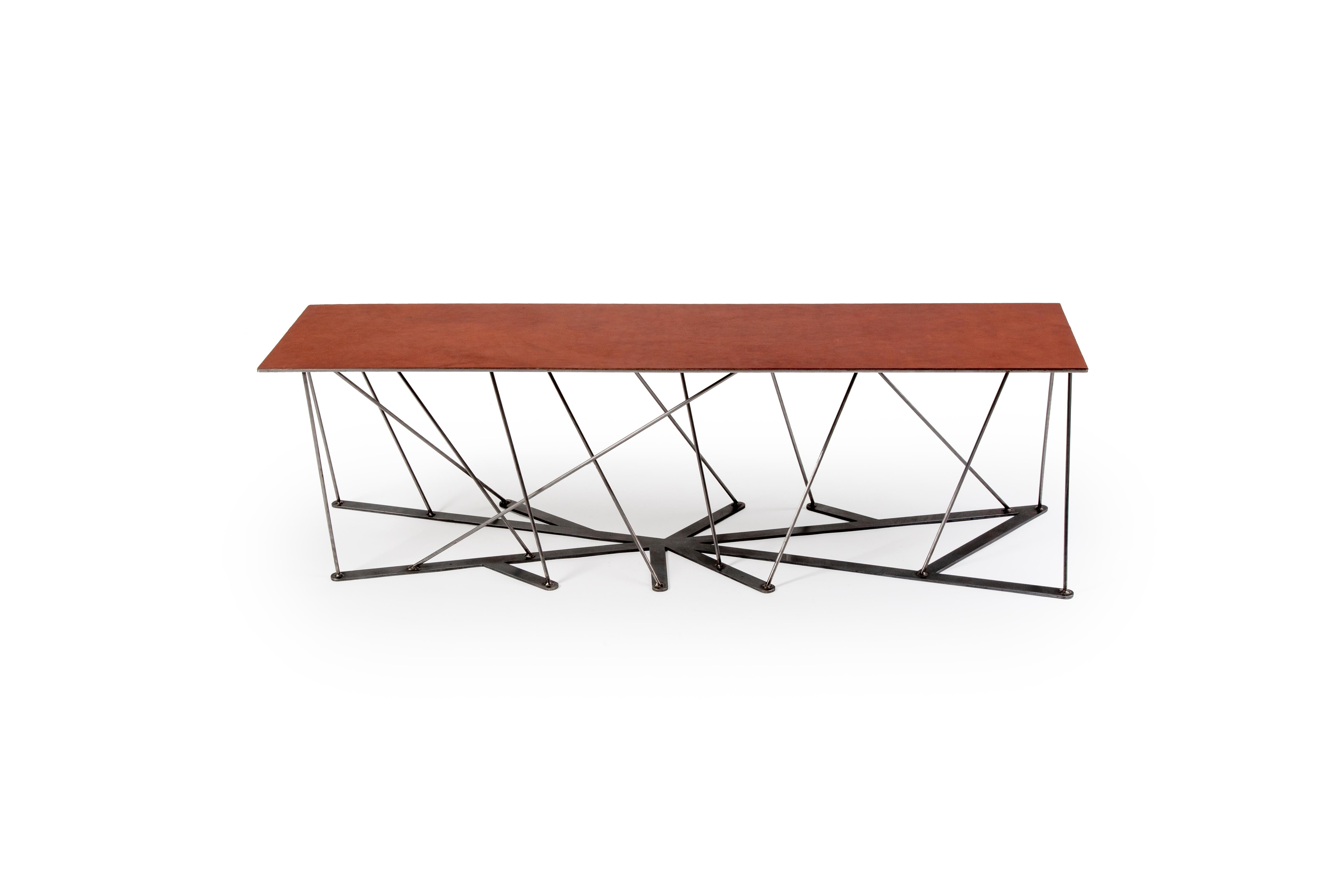 Meet the Rooted Bench, a Contemporary Combination of Steel and Leather  For Sale 6