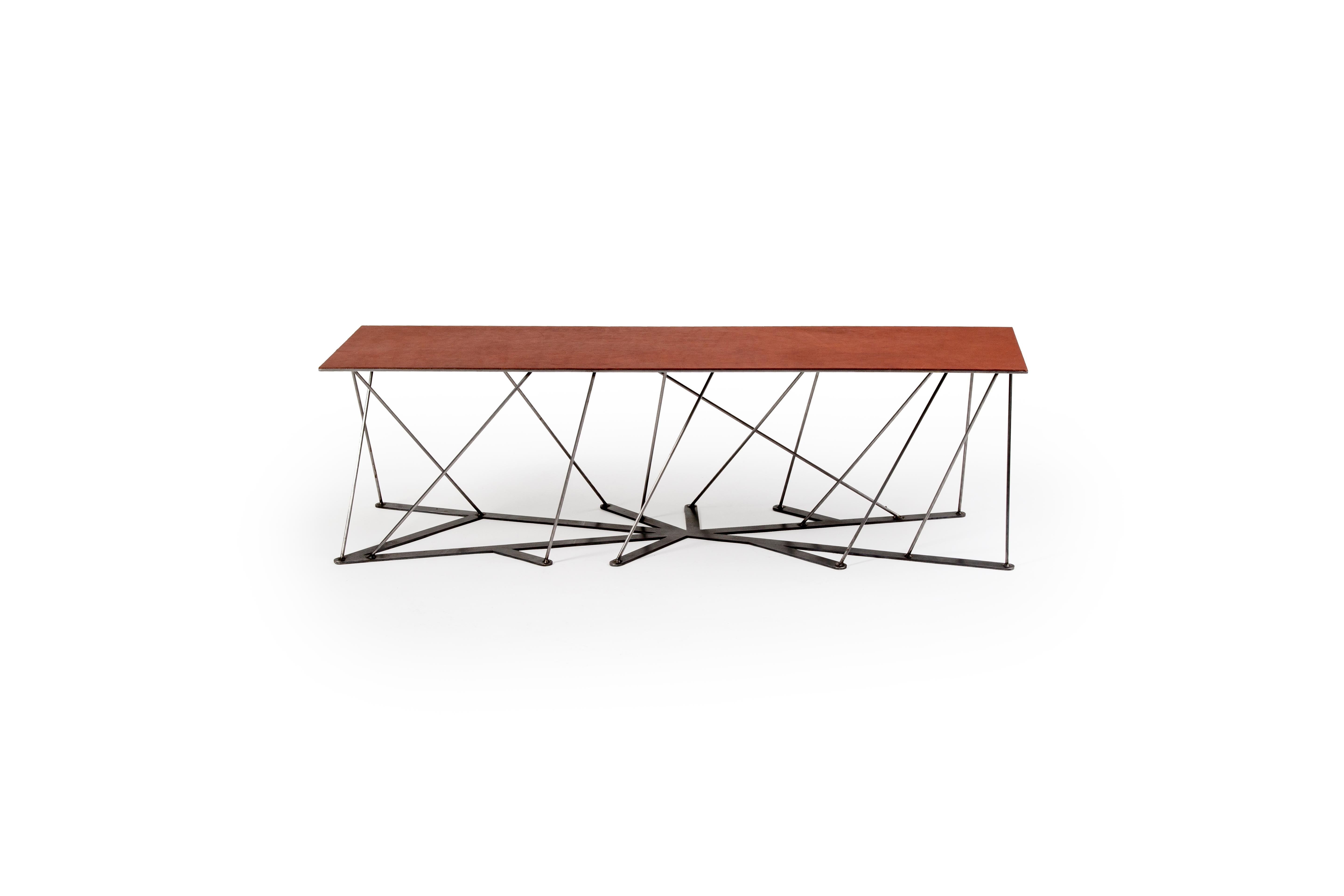 Meet the Rooted Bench, a Contemporary Combination of Steel and Leather  im Zustand „Neu“ im Angebot in Bozeman, MT