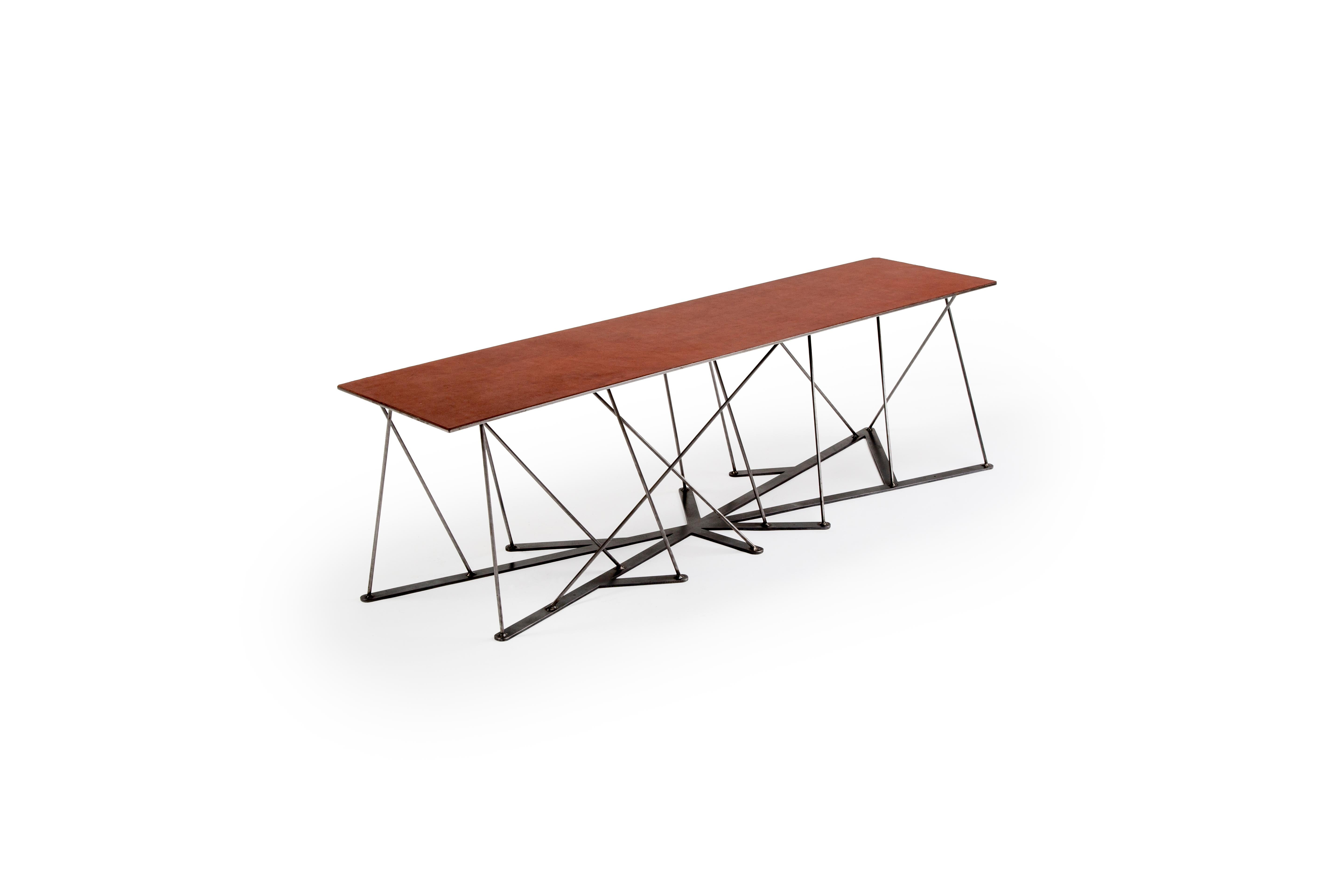 Meet the Rooted Bench, a Contemporary Combination of Steel and Leather  For Sale 3