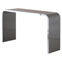 Meeting Bar Table Made Of Plated And Lacquered Metal, Wood Veneer Top, Bespoke