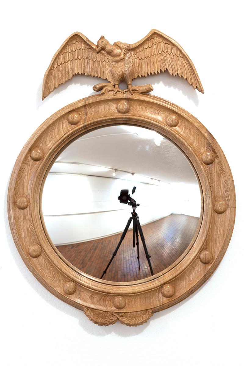 Meeting between two worlds, 2015  Paloma Castello 
Woodcarving
Overall size: 24 H in x 47.5 W x 1.1 D in. 
Edition 4/5

Individual size: 
-Condor Mirror
20.8  x 15.9  x 1.1 inches
-Palm tree Mirror
21.6 x 15.9 x 1.1 inches
-Orchids Mirror
24.2 x