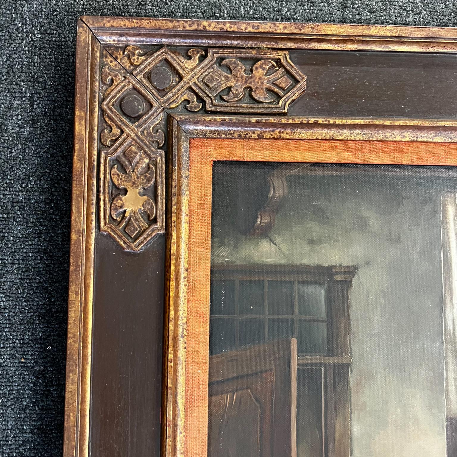 Meeting by W. Purschke Original Oil Painting Munchen Germany In Good Condition In Chula Vista, CA