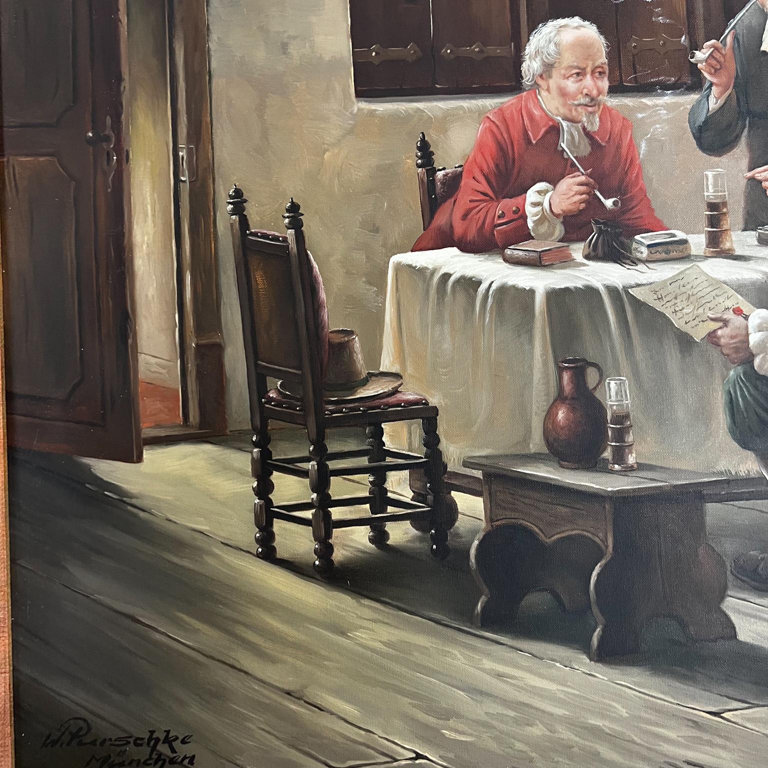 Meeting by W. Purschke Original Oil Painting Munchen Germany 2