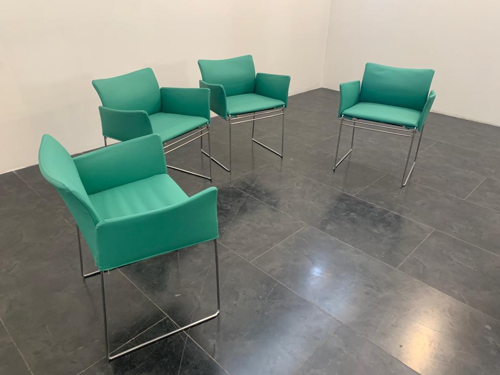 Meeting Table in Leather and Steel with 14 Armchairs by Simon For Sale 6