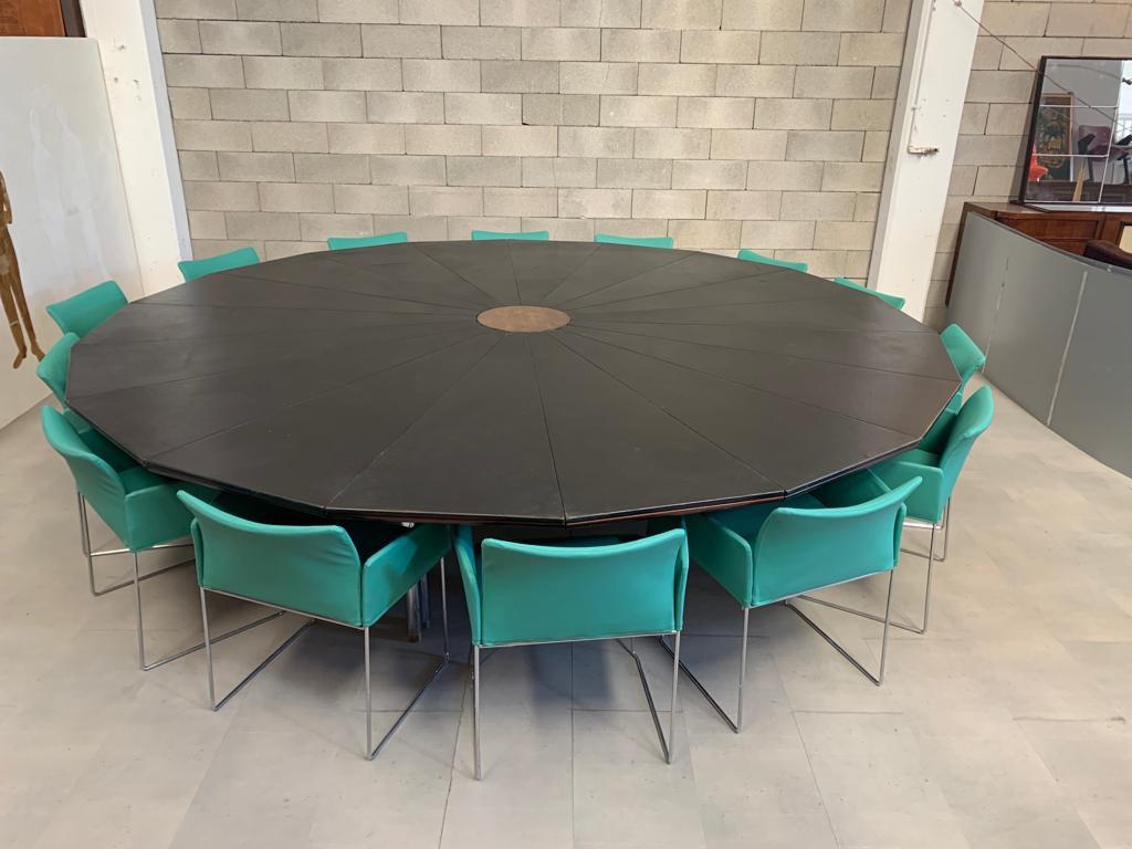 Meeting Table in Leather and Steel with 14 Armchairs by Simon For Sale 3