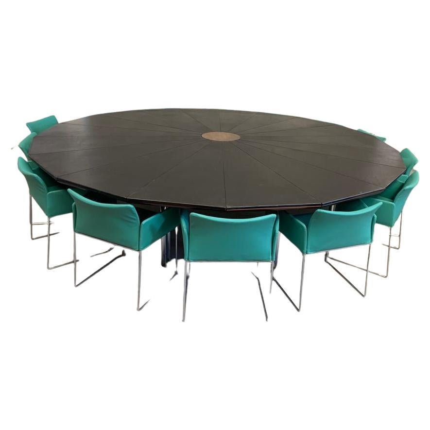 Meeting Table in Leather and Steel with 14 Armchairs by Simon