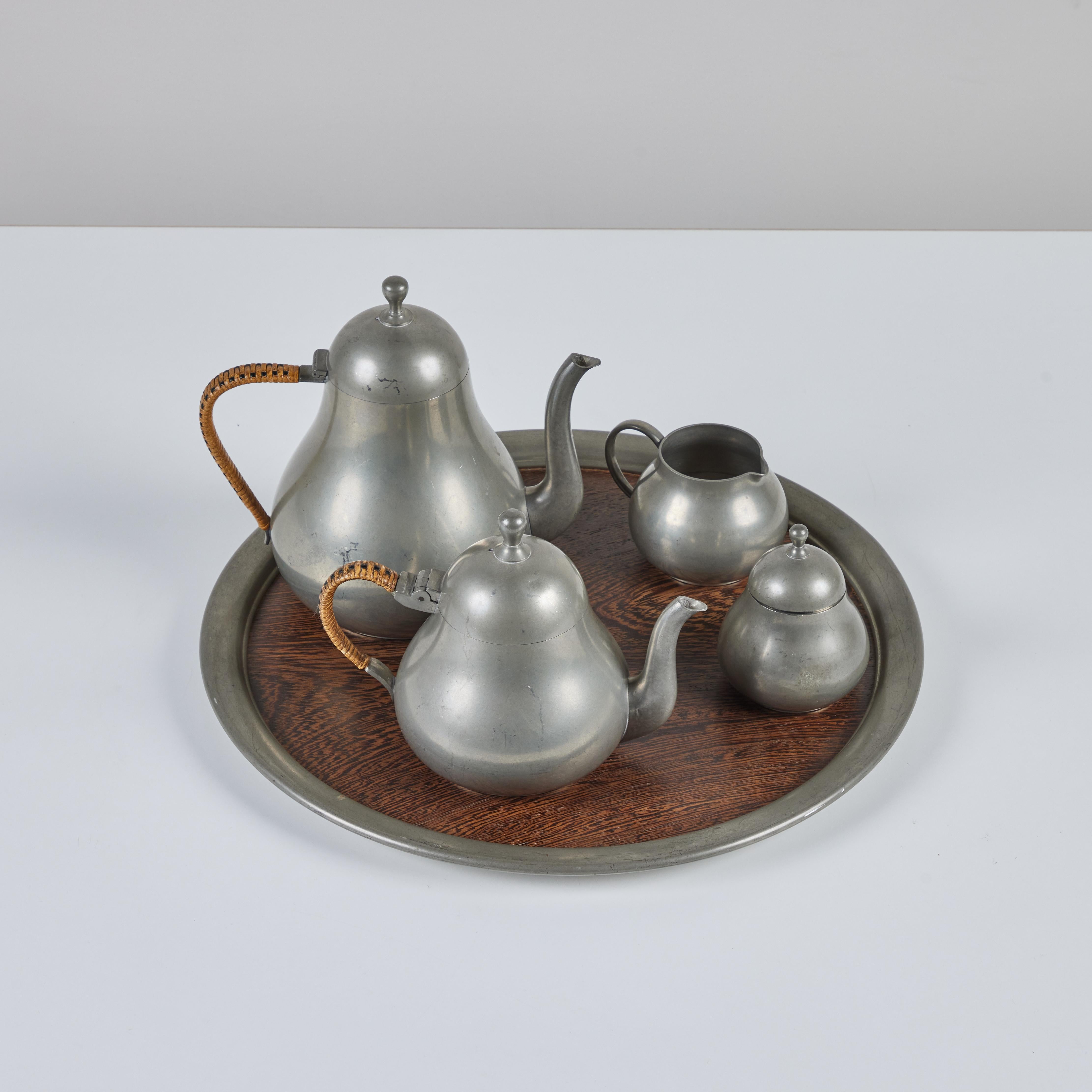Mid-Century Modern Meeuws & Zoon Den Haag Pewter Five Piece Coffee and Tea Service Set For Sale