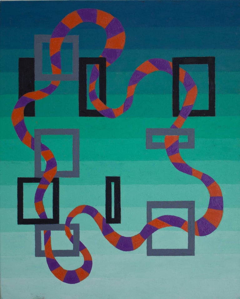 Meg Atkinson, Rope in Orange and Purple, 2018, oil paint, cotton canvas - Painting by Meg Atkinson