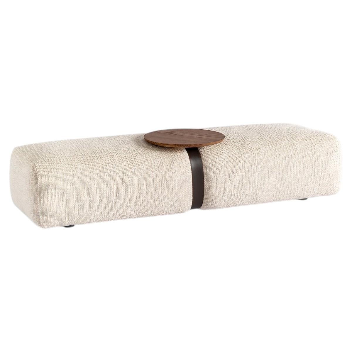 Meg Bench Light Carpanese Home Italia Bench with Belt and Wooden Coffee Table For Sale