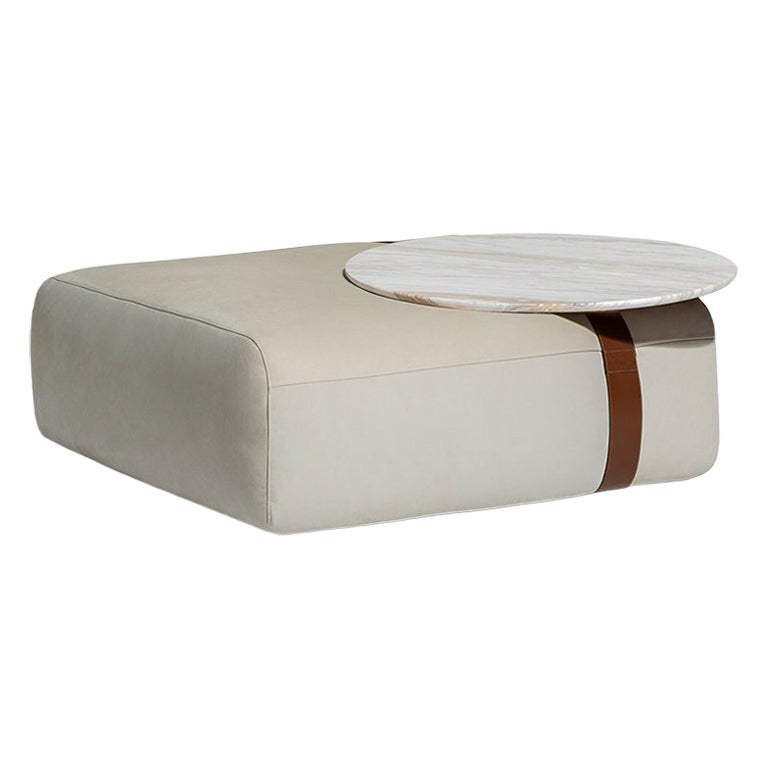 Meg C Light Carpanese Home Italia Ottoman Pouf with Marble Coffee Table