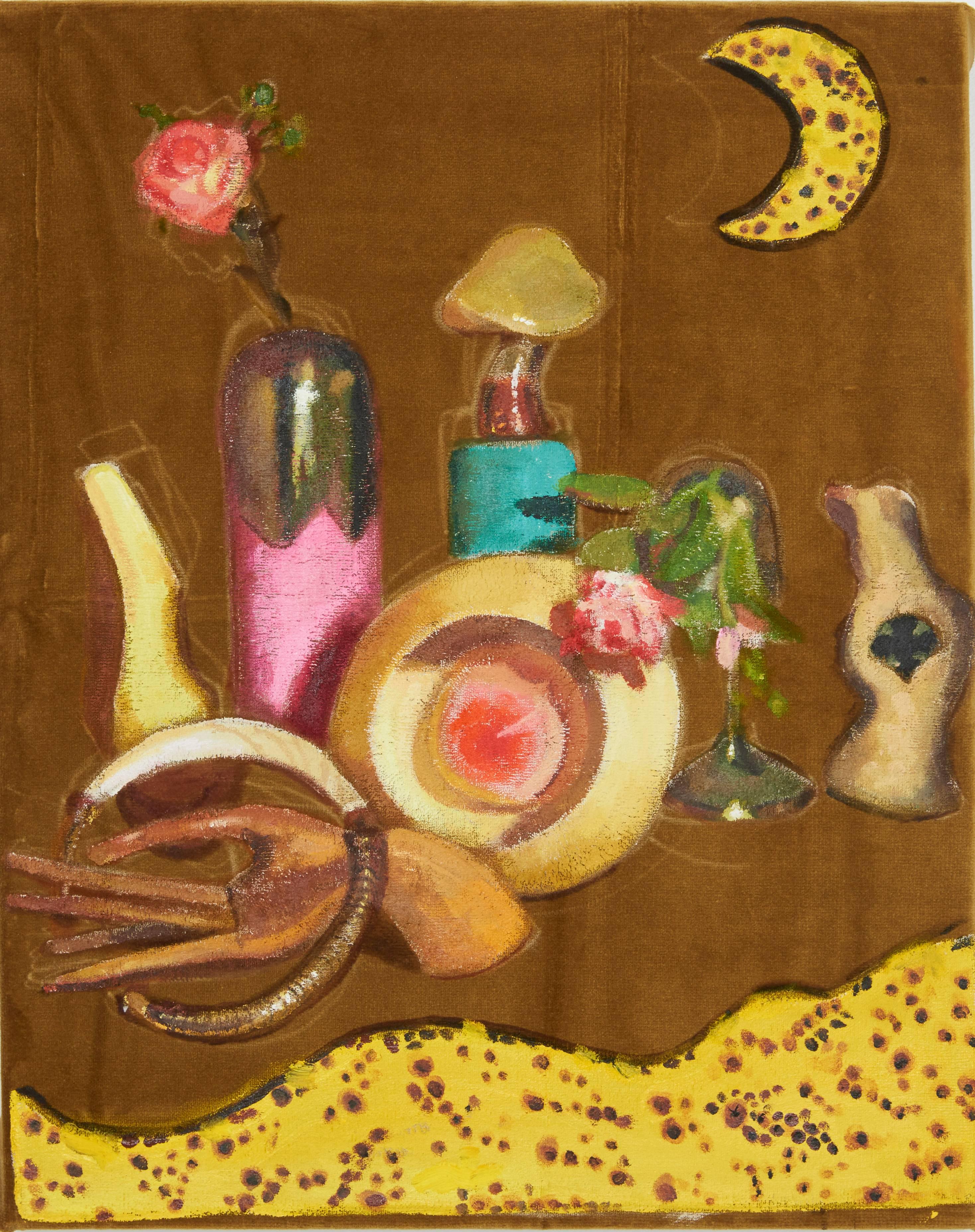 Meg Franklin Still-Life Painting - "Banana Moon" Abstract Still Life Painting