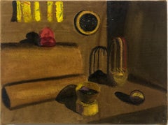 "Gold Dream with Mimi
s Curtains" Still Life Acrylic Painting on Velvet, 2018