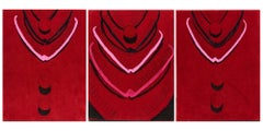 "Skim Red" Contemporary Still Life Triptych Painting on Velvet, 2018
