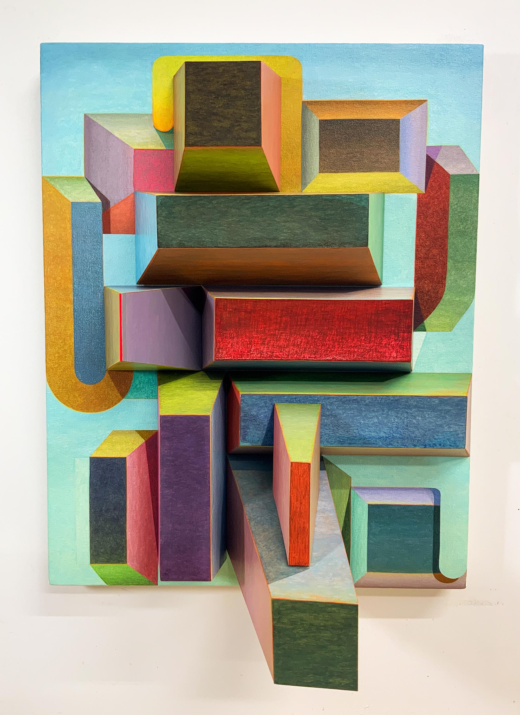 "Icon No. 12" Matboard structures, acrylic paint, colored pencil, painted canvas