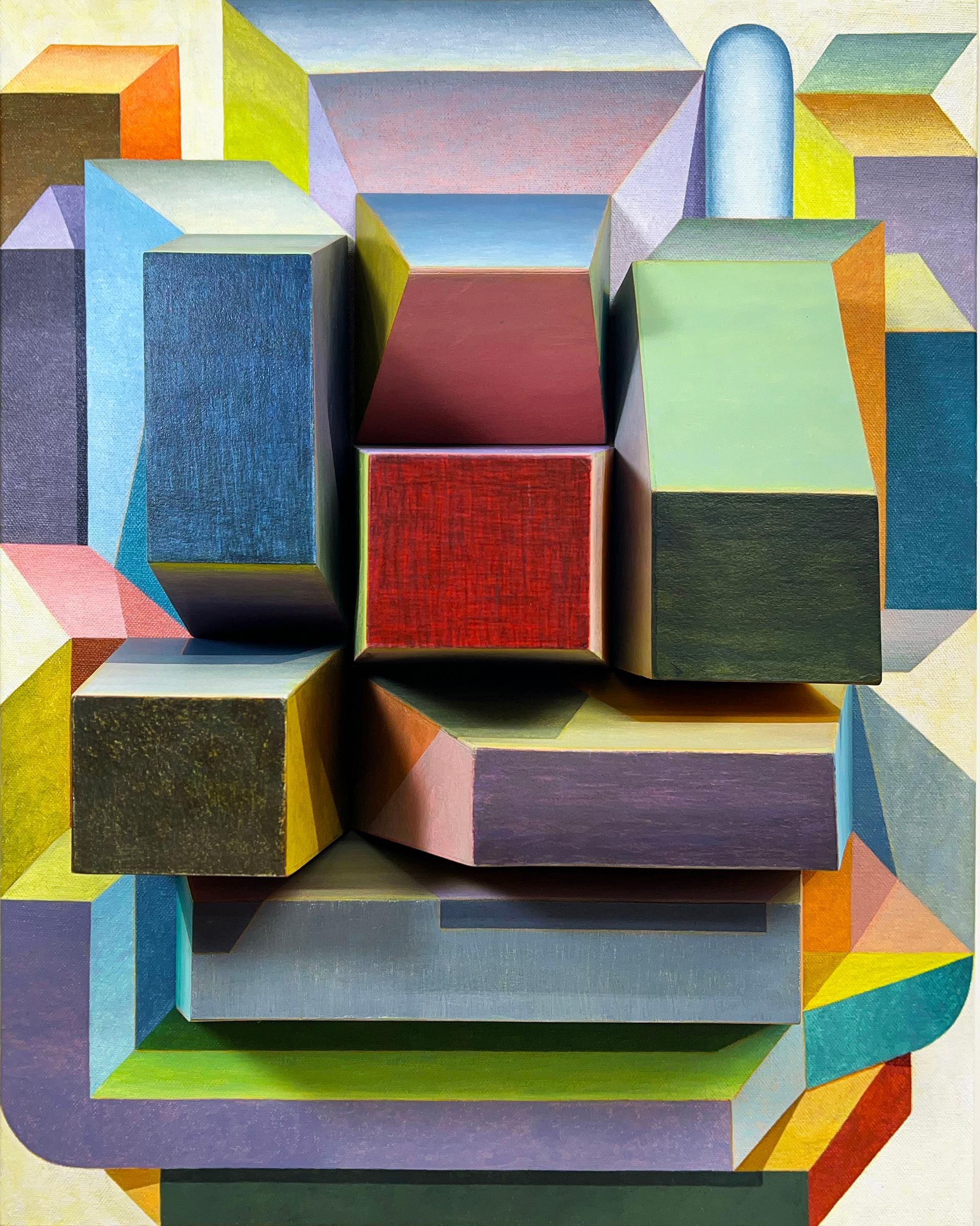 "Icon No. 5" Matboard structures, acrylic paint, colored pencil, painted canvas