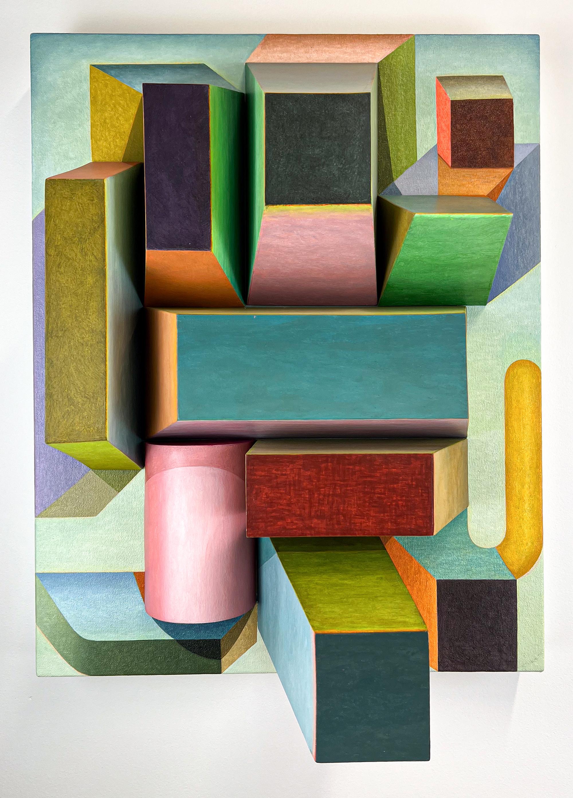 "Icon No. 9" Matboard structures, acrylic paint, colored pencil, painted canvas