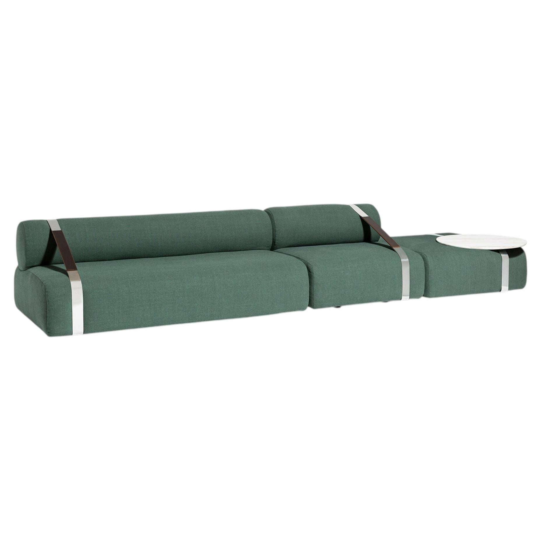 Meg XL Carpanese Home Italia Sofá modular con cinturones y mesa de centro de mármol en venta