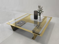 Mega 150 Gold Chrome Frame And Fumé Glass Top Low Coffee Table by Casa Casati