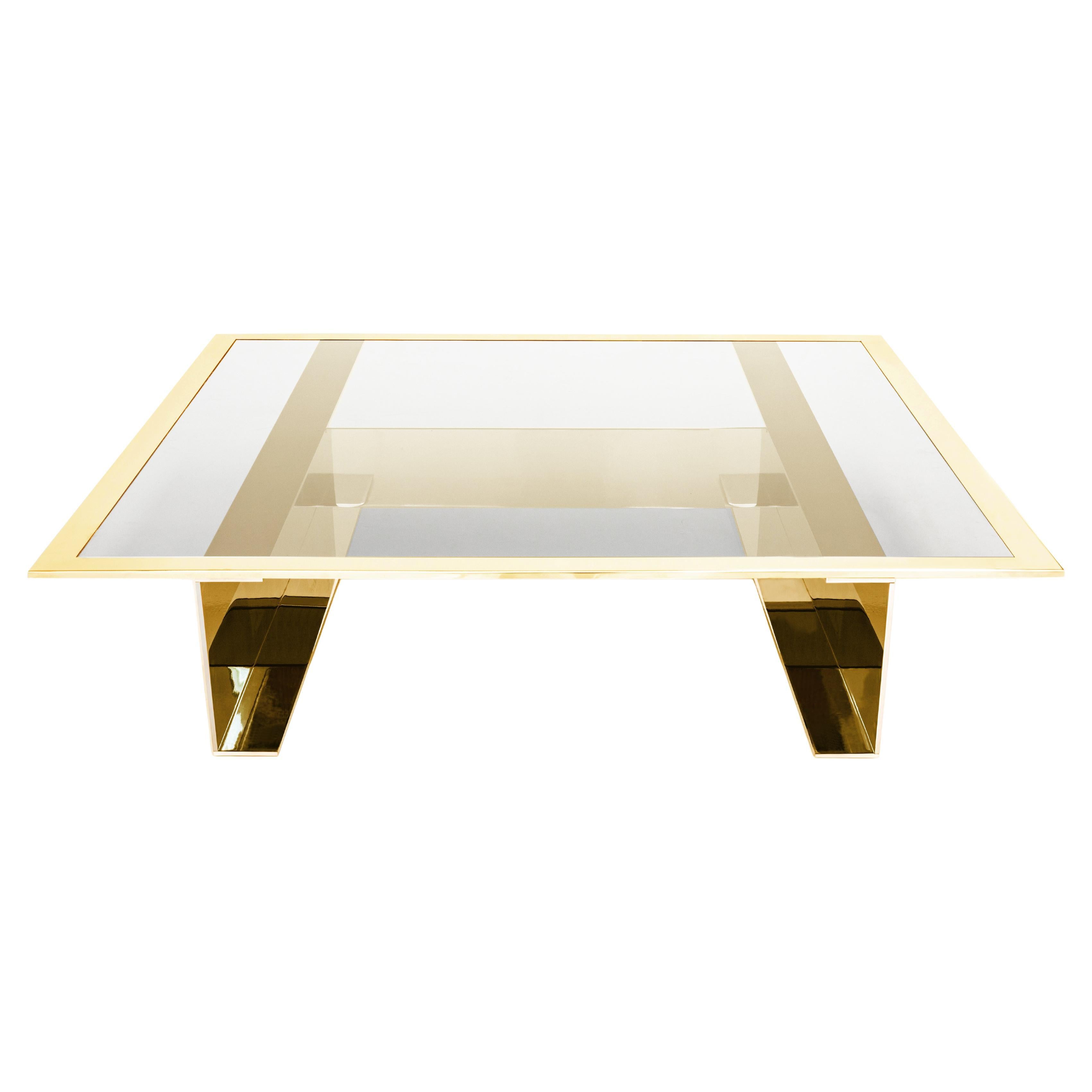 Mega 150 Gold Chrome Frame And Fumé Glass Top Low Coffee Table by Casa Casati