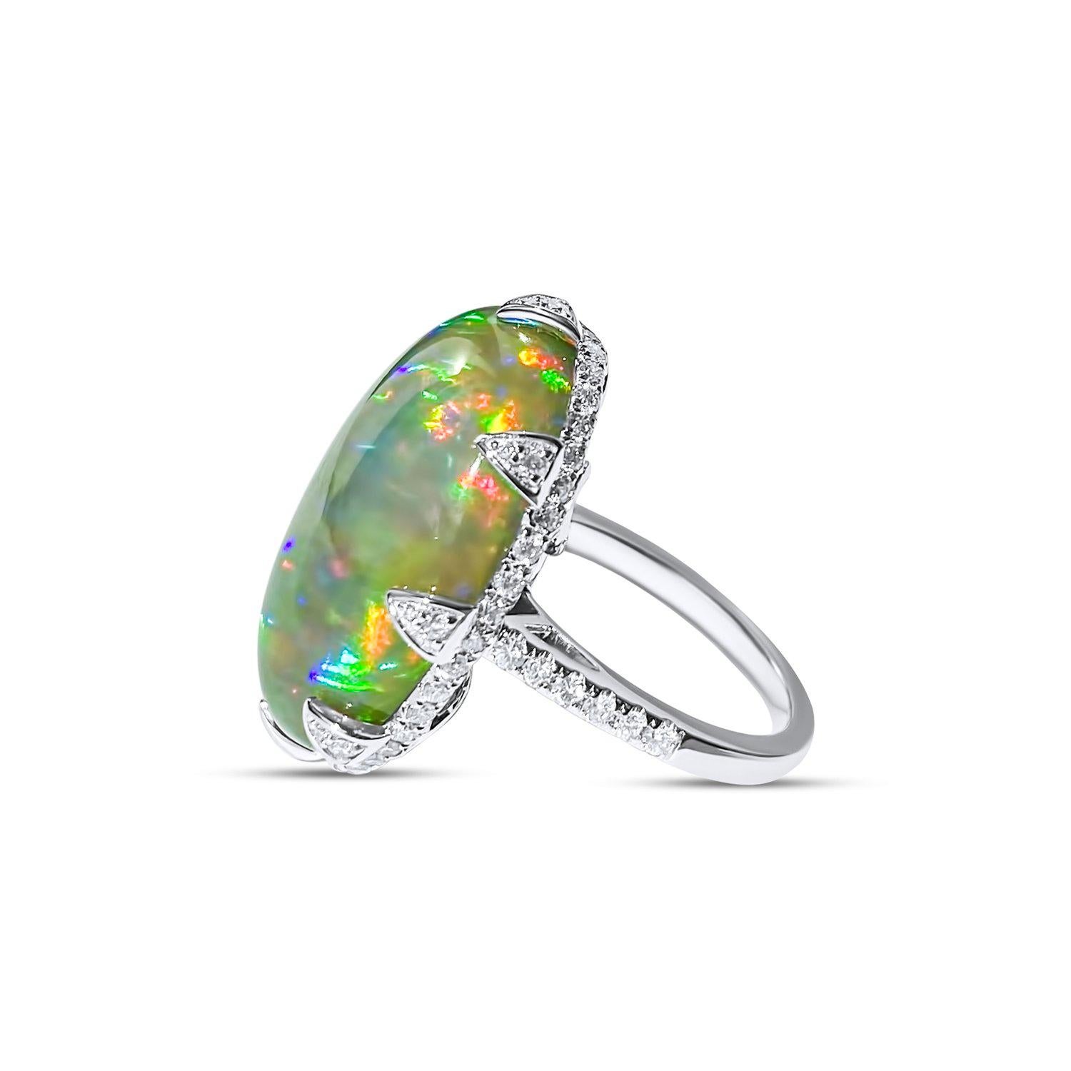 Women's or Men's Mega Oval Opal and Diamond Lotus Ring, Noteworthy Large Opal, 18.65 Cts For Sale