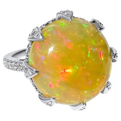 Mega Round Opaland Diamond Lotus Ring, Noteworty Large Opal, 10.16 Ct