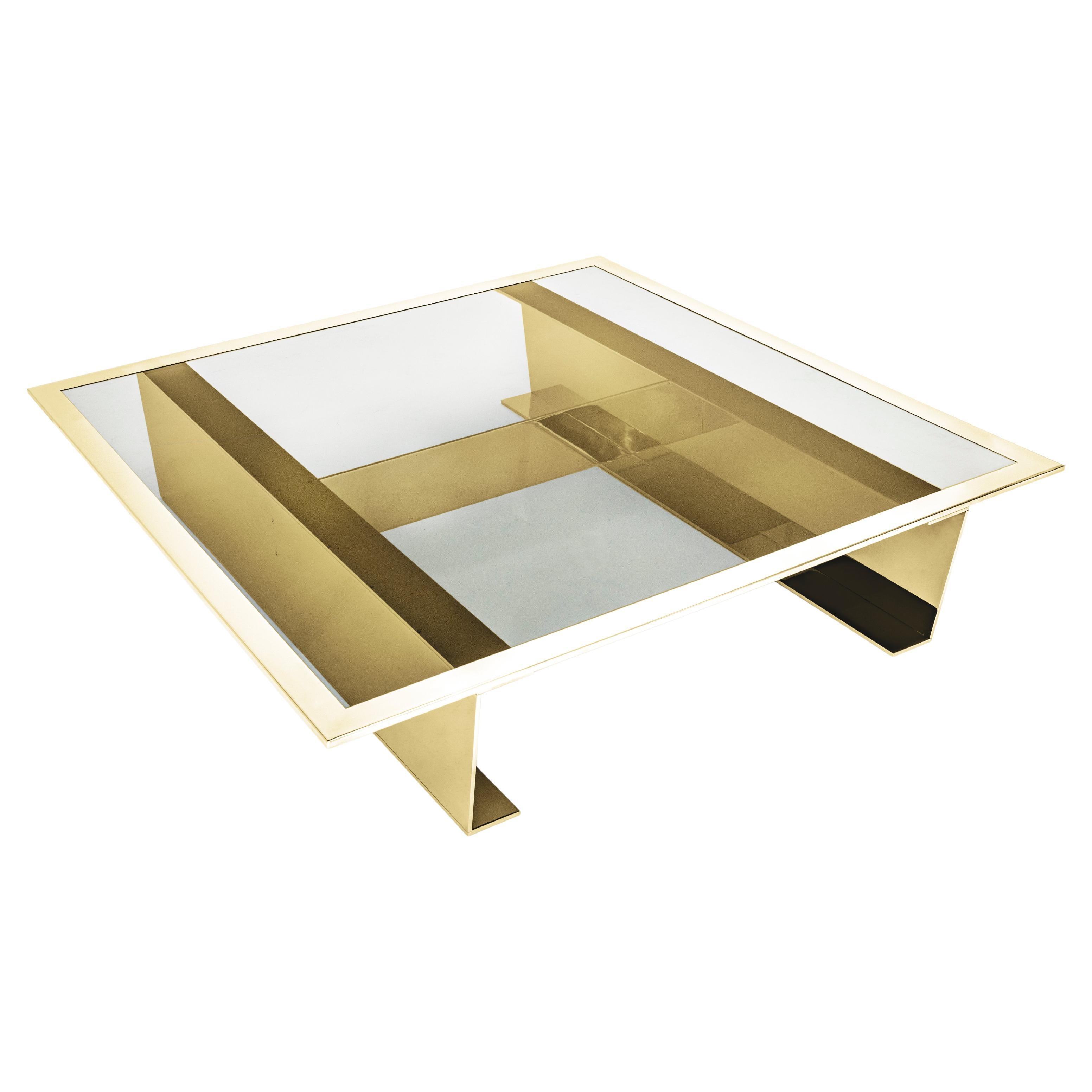 Mega, a large coffee table in silver chromed or gold polished brass finish