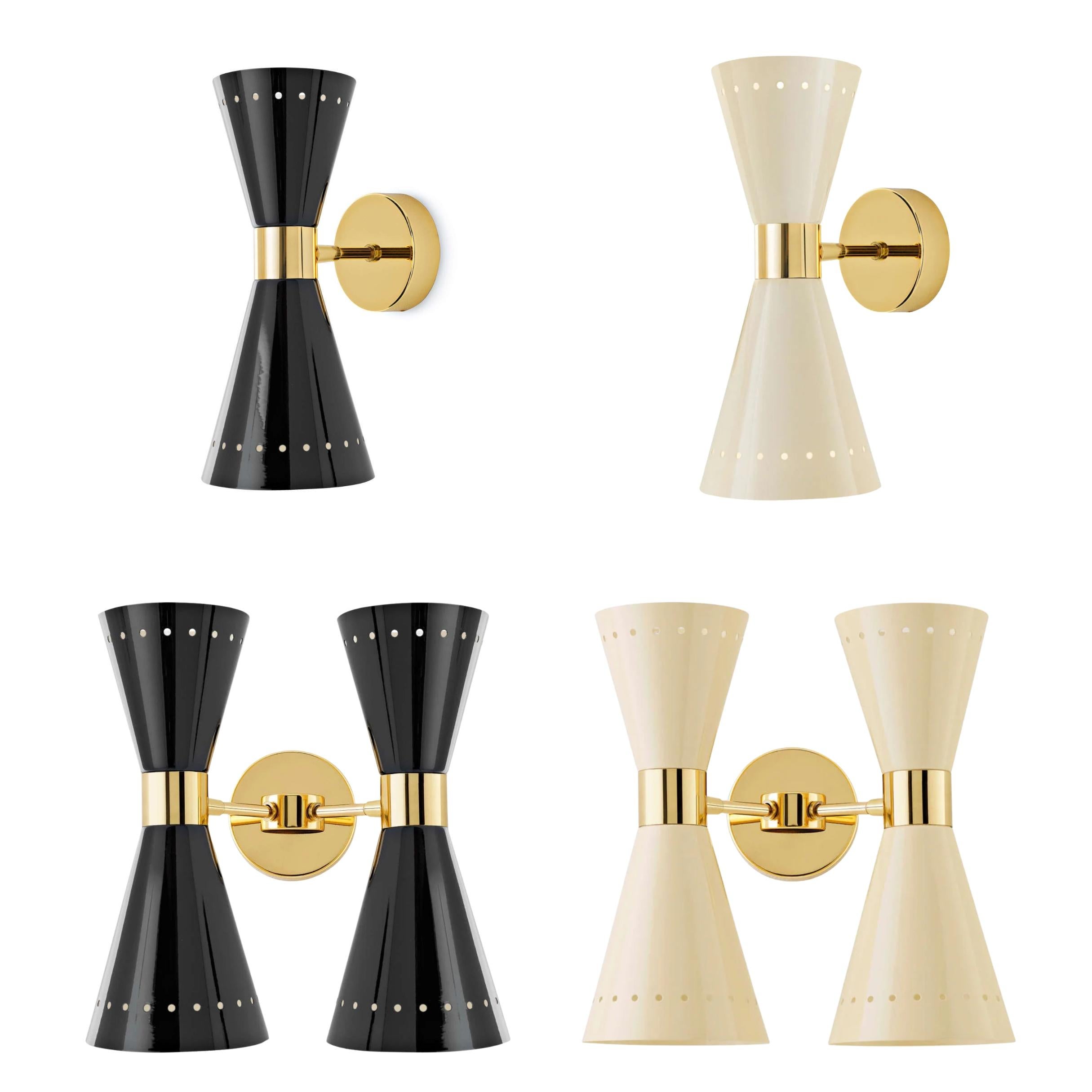 Mid-Century moderno Lampada da parete a doppia parabola 'Megafono' in nero lucido per Stilnovo in vendita