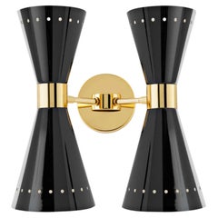 Lampe murale noire brillante à double abat-jour "Megafono" pour Stilnovo