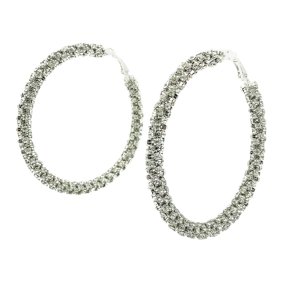 Megahuge Silver & Crystal Hoop Earrings 2000s For Sale