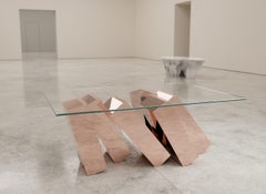 Industrial Rectangular Coffee Table in Mirror Polished Rose Gold