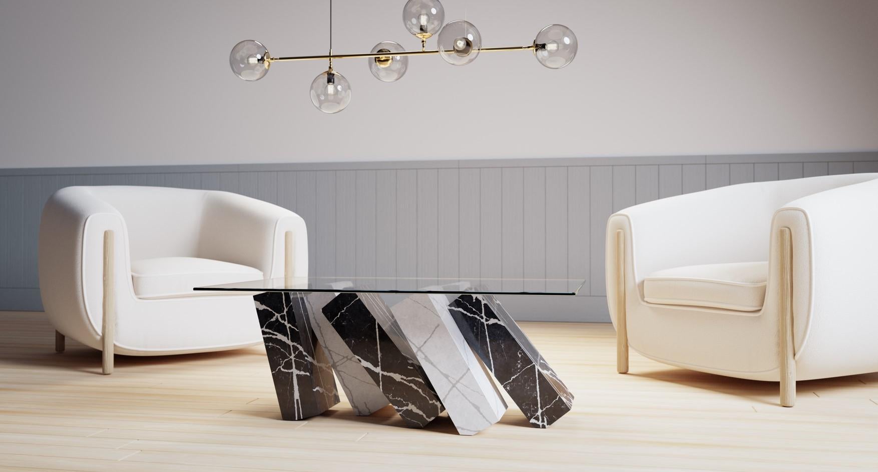 Moderne Table basse moderne du XXIe siècle en marbre italien noir et blanc en vente