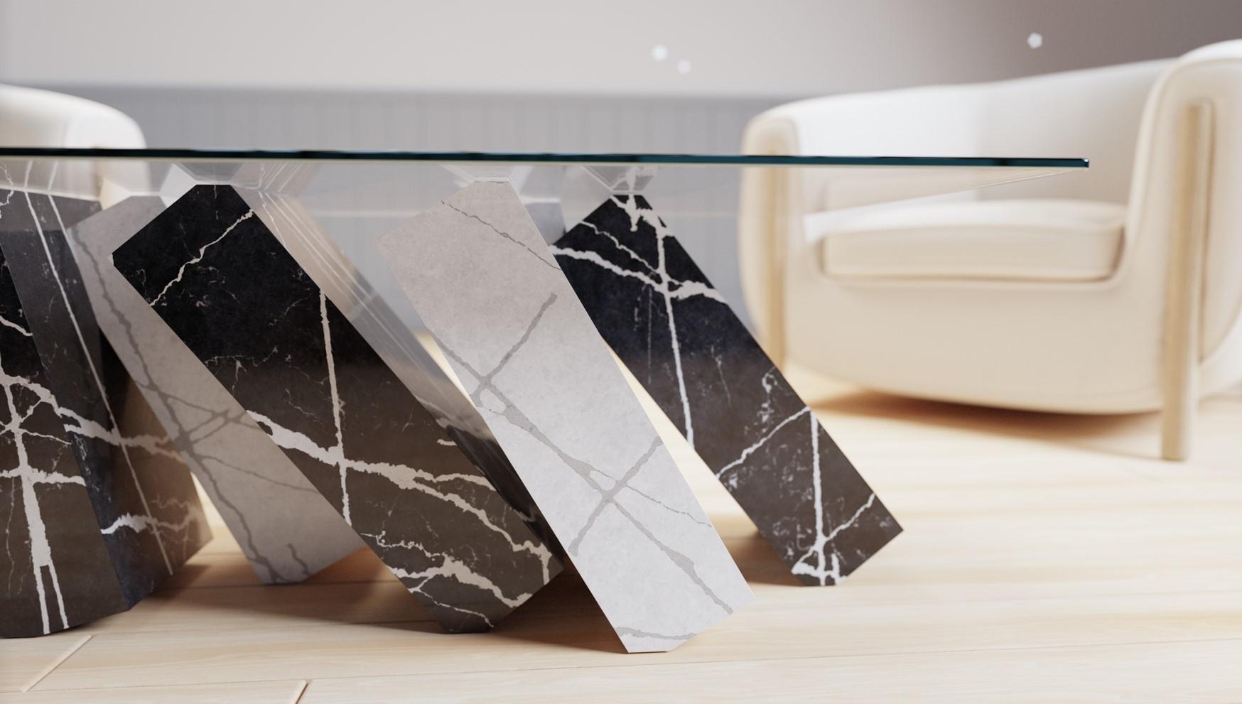 British 21st Century Modern Coffee Table in Black & White Italian Marble For Sale