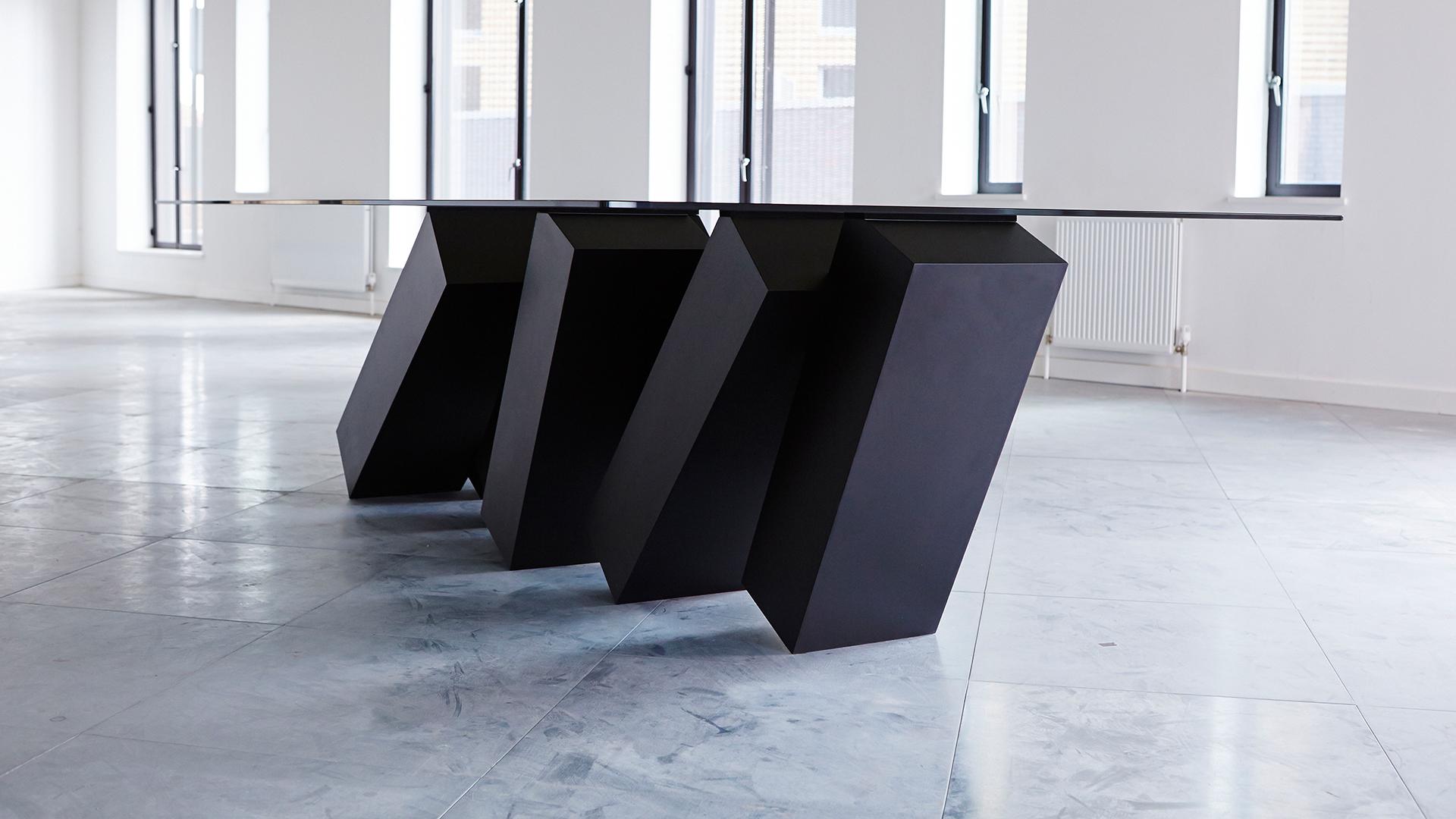 British Megalith Dining Table in Black Steel by Duffy London For Sale