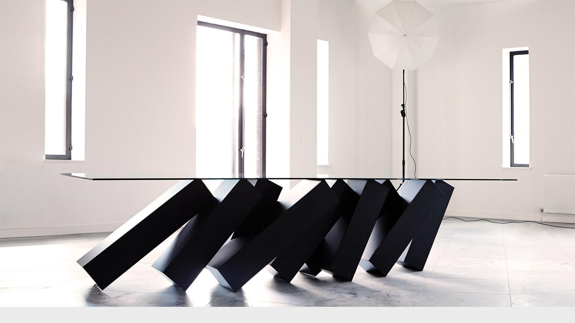 Contemporary Megalith Dining Table in Black Steel by Duffy London For Sale