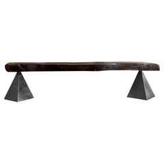 Megalithic Geometric Bench in Charred Wood & Steel by Sol Bailey Barker