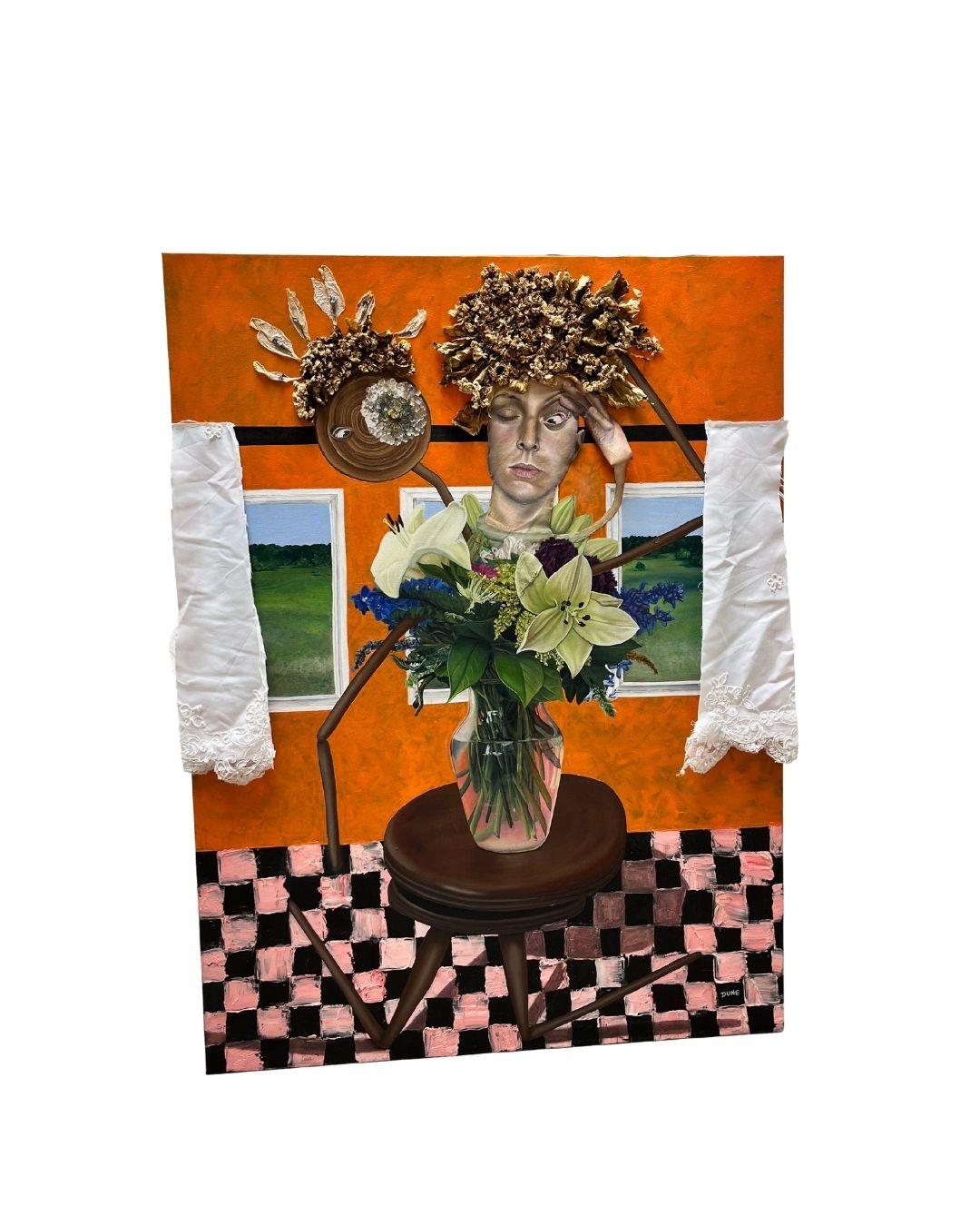 Surrealistisches Mixed-Media-Gemälde „Flower Crowns“ von Megan Dune im Angebot 1