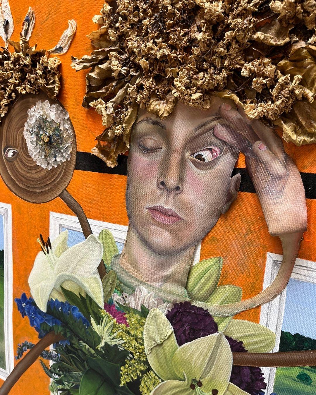 Surrealistisches Mixed-Media-Gemälde „Flower Crowns“ von Megan Dune im Angebot 6